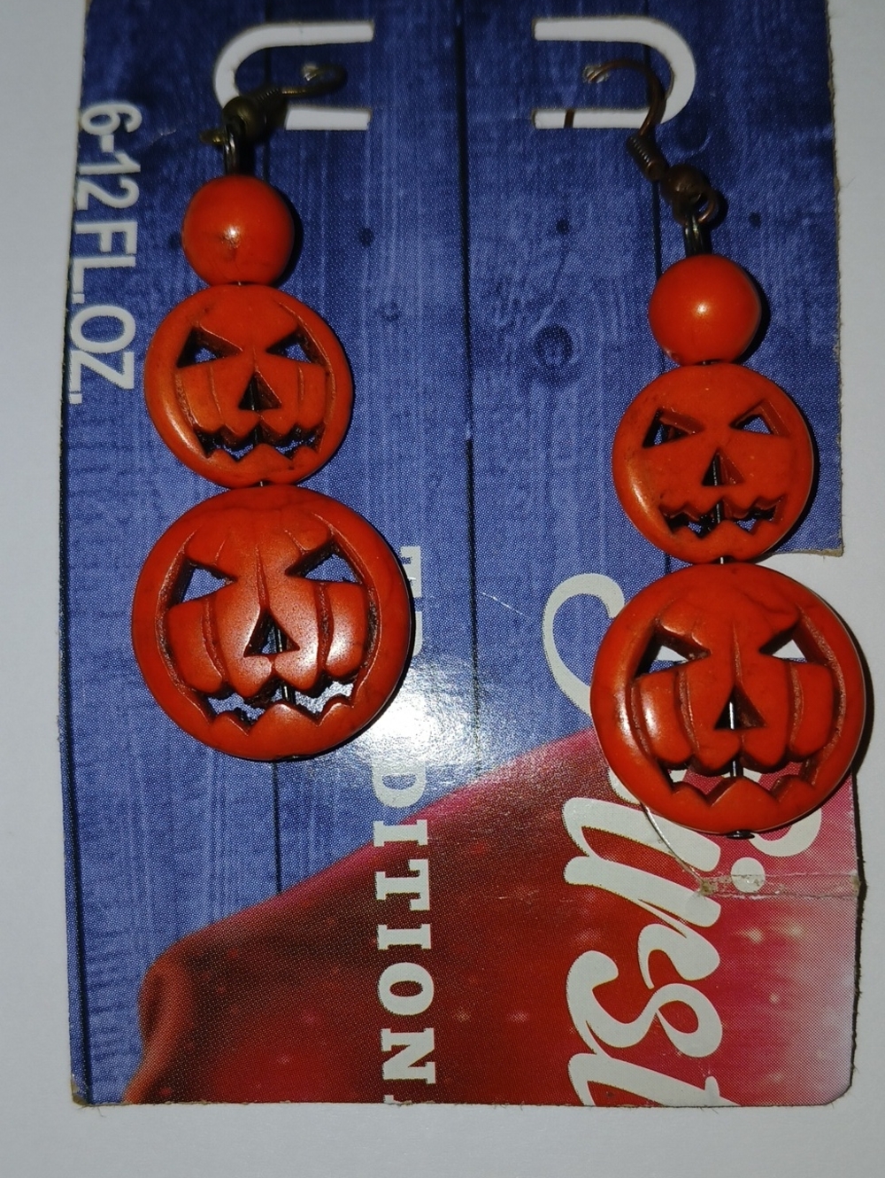 Halloween Pumpkin Dangle Earrings - Orange Jack-O'-Lantern